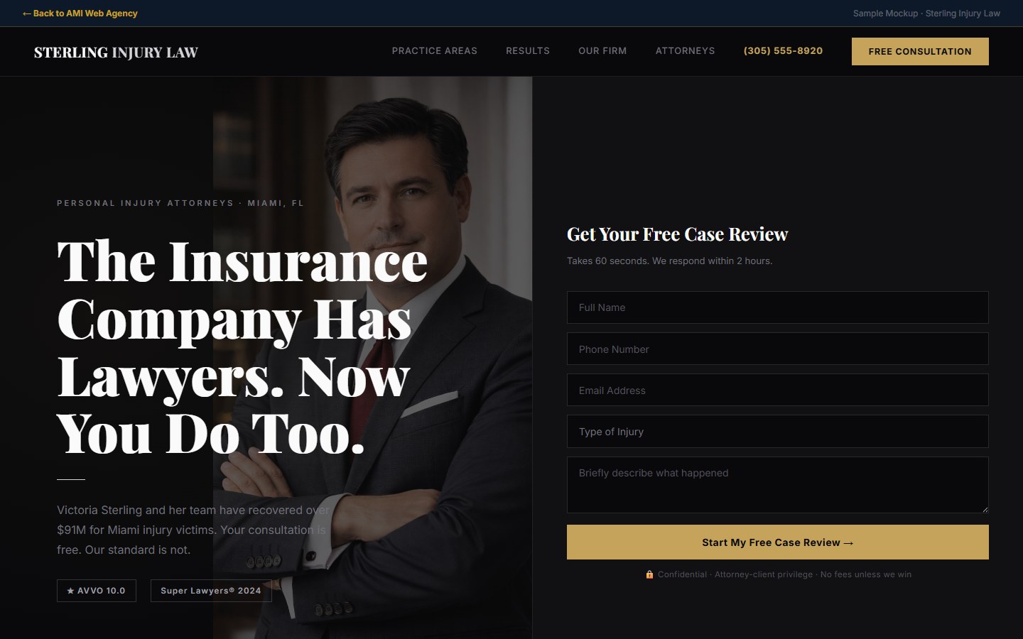 Sterling Injury Law website design preview